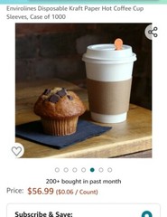 10 Packs of 100 Disposables Kraft Paper Hot Coffee Cup Sleeves, Case of 1000