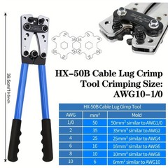 Battery Cable Lug Crimping Tool 10-1 AWG W 60PC Copper Ring Terminal Heavy Duty