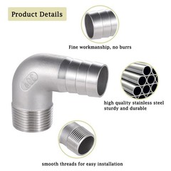 304 Stainless Steel Hose Barb Fitting 5/8 Hose Barb To 1/2 Npt Male 90 Degree