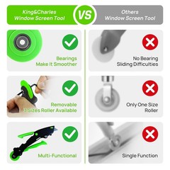 King&Charles Versatile Screen Roller Tool, 3 in 1 Spline/Repair Black