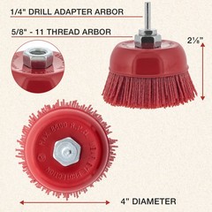 4″ Abrasive Filament Nylon Bristle Cup Brush, Sanding Scuffing, 5/8″ Thread 1/4″