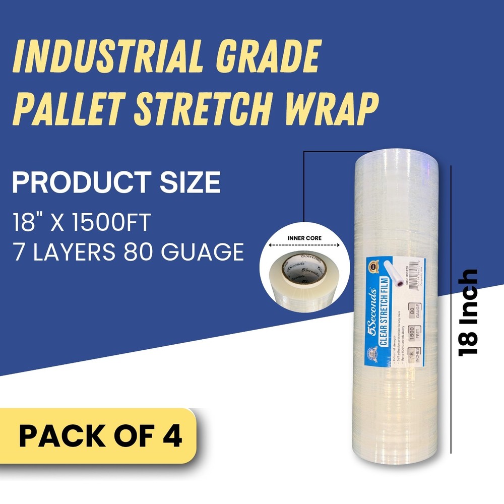Industrial Grade Pallet Stretch Shrink Wrap Machine Use 18″ x 1500Ft 80 Gauge