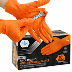 Heavy Duty Orange Nitrile Gloves 8Mil Industrial Disposable Diamond Oran 10PCS