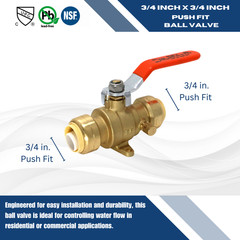 1) 3/4″ PUSH FIT BALL VALVE WITH DRAIN AND DROP EAR, LEAD FREE