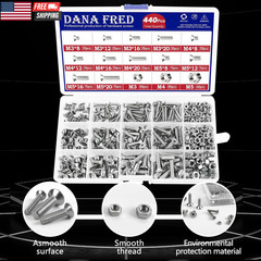 440 Pieces Flat Hex Socket Head Cap Screws Kit 304 Stainless Steel M3 M4 M5 Metr