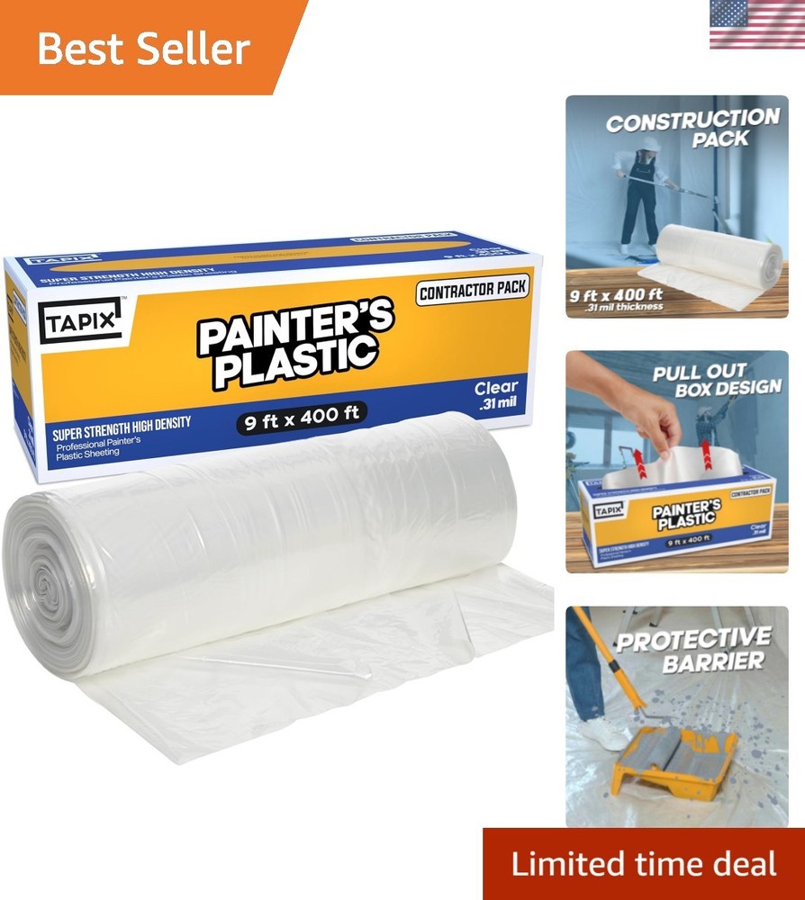 Painter’s Plastic Film, 400′ Length x 9′ Width High, High Density Painters Pl…
