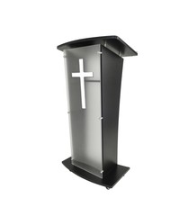 Black Wood Chruch Podium Acrylic Panel 46.5″Pulpit Lectern Christian Cross