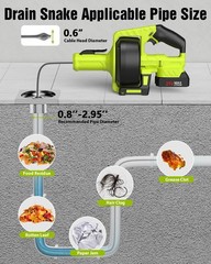 Cordless Drain Auger 25ft Auto Feed Snake Clog Remover 21V Power 2.0Ah Battery