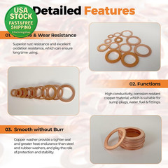 325 PCS Copper Metric Sealing Crush Washers Assortment 10 Sizes M5 M6 M8 M10