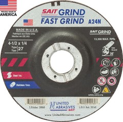 Sait 4.5″ x 1/4 ” x 7/8″ Type 27 A24N Grinding Wheel Box of 25 – 20060
