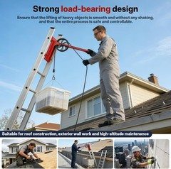 Hoisting Wheel w/ Long Handle 500 Lbs Universal Ladder Pulley Attachment Lifting