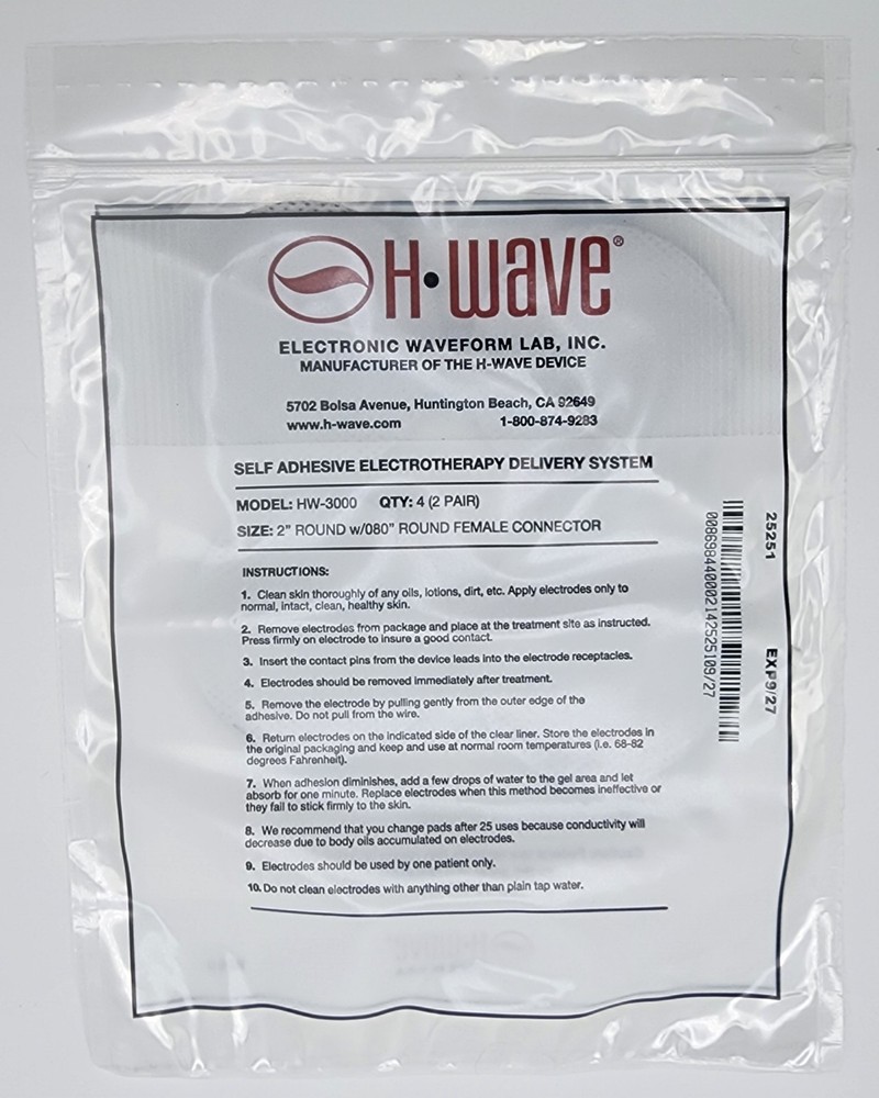 H-WAVE Self Adhesive Pad/ Lead for H-Wave and Tens Units (NEW UNOPENED) Exp 9/27