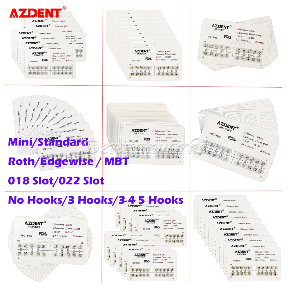 10sets AZDENT Dental Ortho Metal Brackets Mini/Standard, Roth/MBT, Slot.022 .018