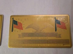 Lot of 25 PERMA PLATE Blank Metal SOCIAL SECURITY Card Name & SSN BRASS FLAGS