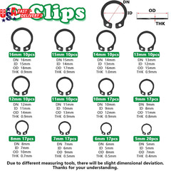 330PCS Snap Rings Assortment Kit, E Clips Assortment Kit (2MM-12MM) and C Clips