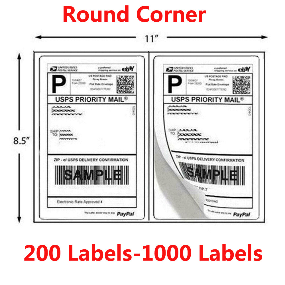 200-1000Labels Rounded Corner 8.5″x5.5″ Shipping Labels Half Sheet Self Adhesive