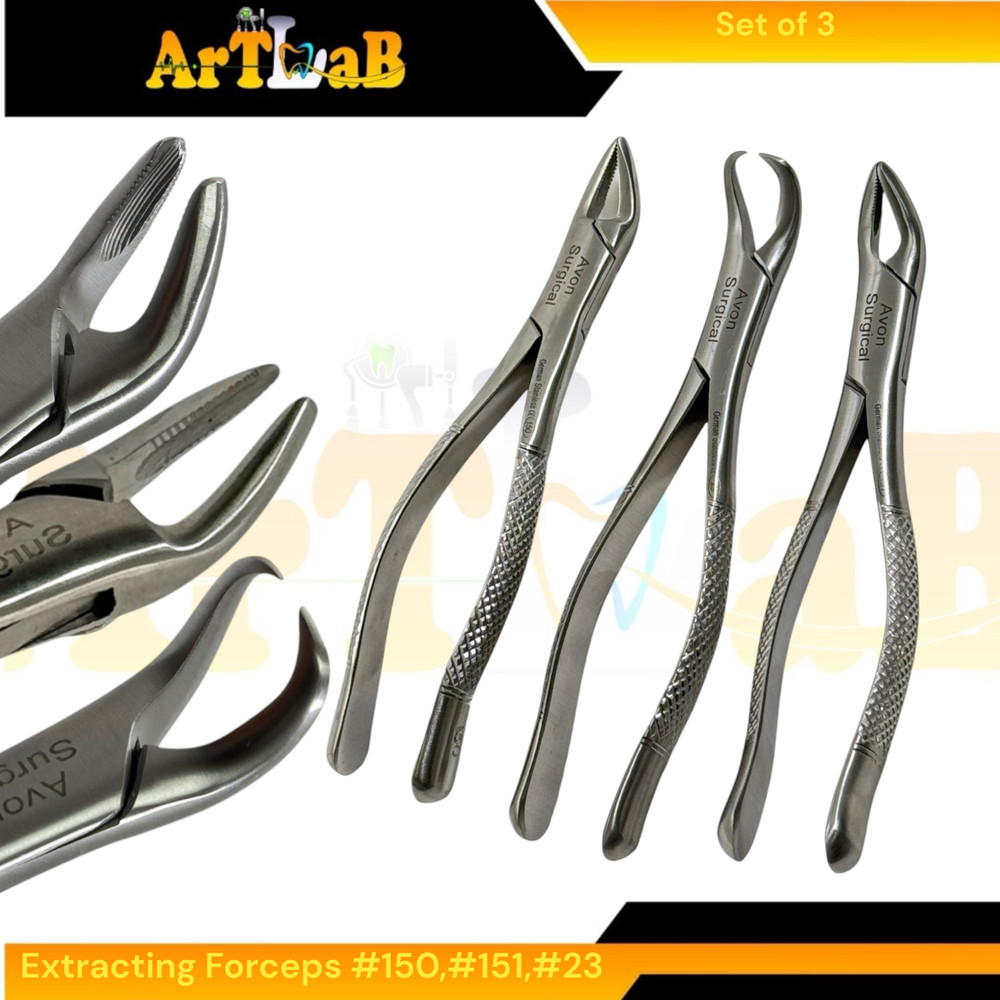 Set of 3 Dental Extraction Forceps Universal, Upper & Lower, #23,#150,#151