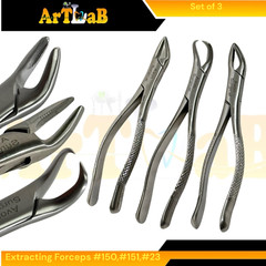 Set of 3 Dental Extraction Forceps Universal, Upper & Lower, #23,#150,#151