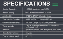 1100Lb Folding Truck-Mounted Crane with 3500Lb Electric Winch & 360° Swivel