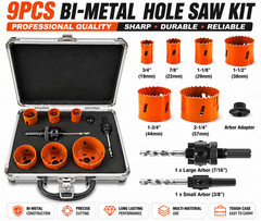 9Pcs Bi-Metal Hole Saw Kit 3/4″ to 2-1/4″ M42 Hole Cutter bimetal Hole Tool Set