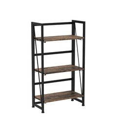 4Nm No Assembly Folding Bookshelf Storage Shelves 3 Tiers Vintage Bookcase