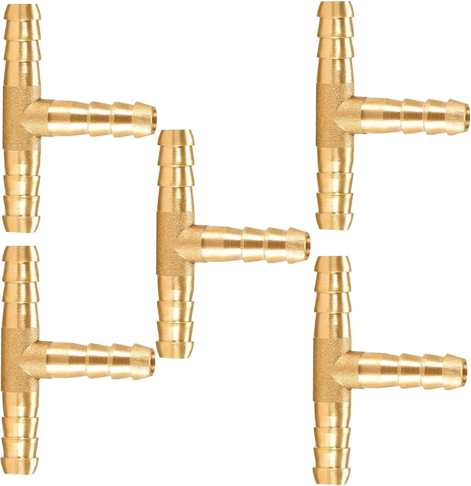 1/4″ Brass Barb Tee Fittings T-Shaped 3 Ways Union 1/4″ ID Hose Pipe Fitting for