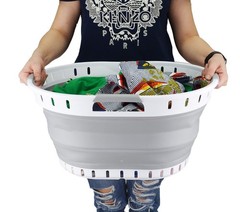SAMMART 25L (6.6 gallon) Collapsible Plastic 19.8″ x 14.7″ x 10″, White/Grey