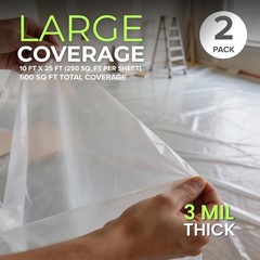 3 Mil Thick Waterproof Plastic Sheeting 10′ x 25′ – Ideal for Gardens, 2 Pack