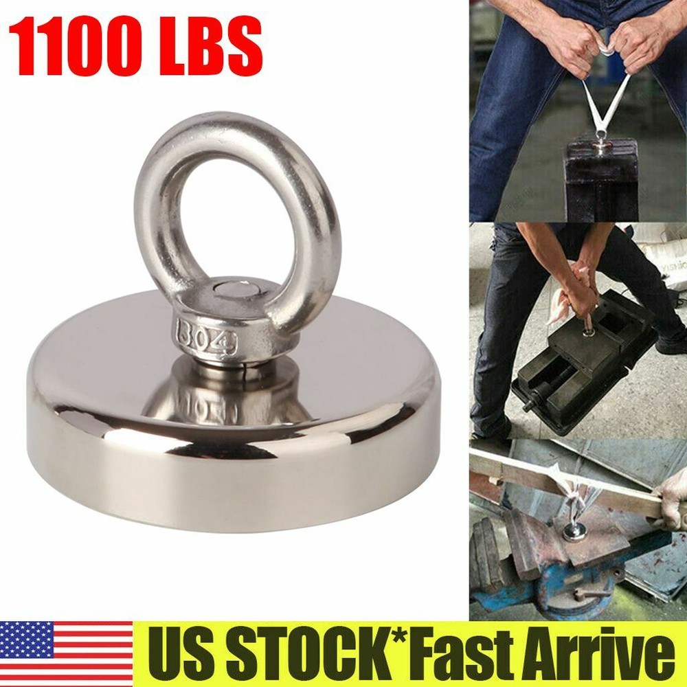 1100LBS Pulling Force Round Large Fishing Magnet Super Strong Neodymium 80mm US
