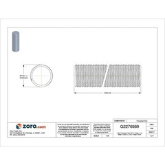 Fully Threaded Rod, M14-1.5Mm, 1 M, Steel, Class 4.8, Zinc Plated Finish,