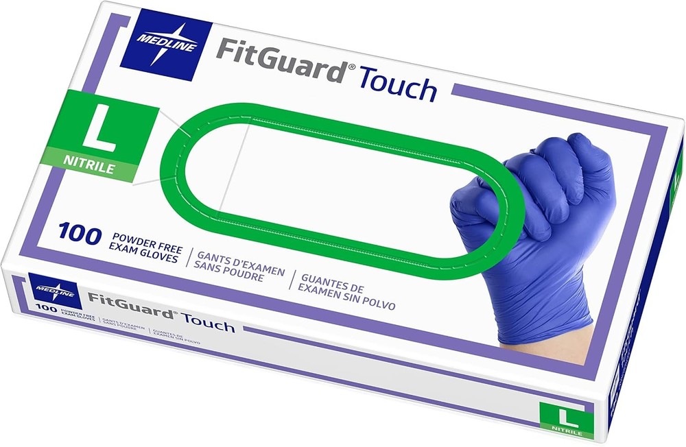 Medline FitGuard Touch Nitrile Exam Gloves, 100 Count, Large, Powder Free,