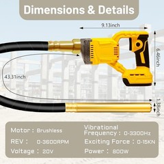 New Cordless Concrete Vibrator for DeWalt 20V 800W 3.6ft Shaft Tool Only