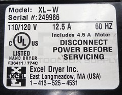 EXCEL DRYER XL-W HAND DRYER 110/120V 12.5A 60HZ *READ*