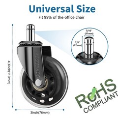 Office Chair Wheels Replacement, Transparent 3 Inch Heavy-Duty Computer Gamin…