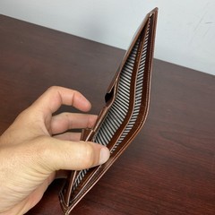 Vtg Wallet Bifold Brown Glove Cowhide Leather Striped Interior Accent Rips AS IS