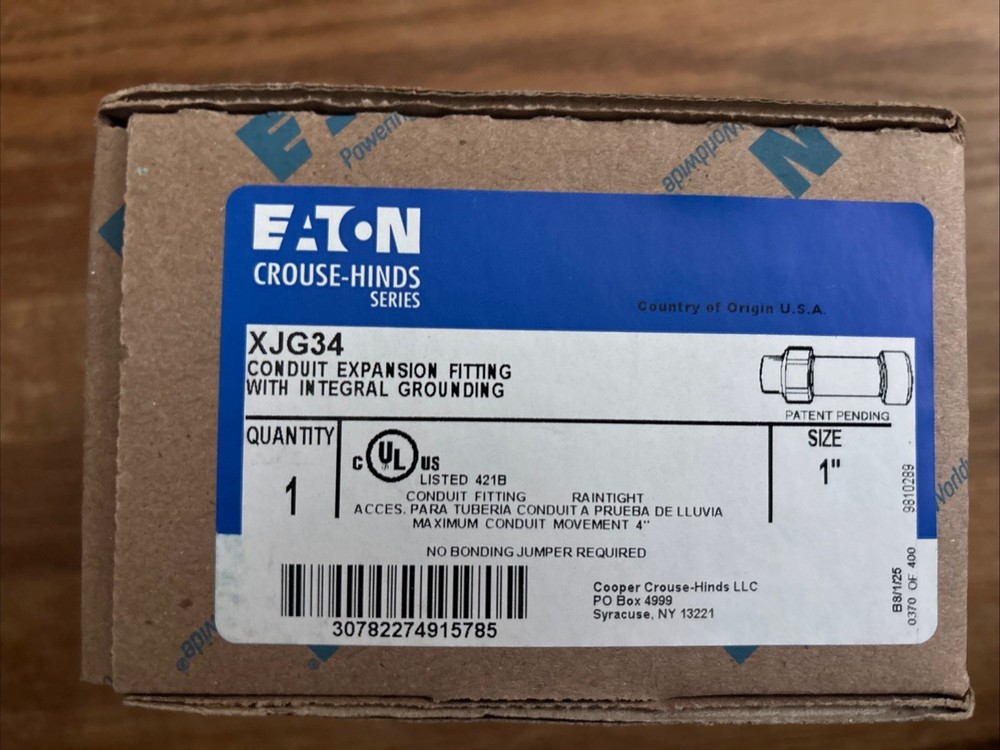 Eaton XJG34 Crouse-Hinds 1″ Rigid/IMC Conduit Expansion Fitting w/Integral GRND