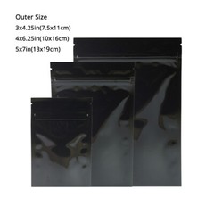 Multi-Size Double-Side Glossy Black Foil Mylar Flat Zip Lock Bag w/ Tear Notches