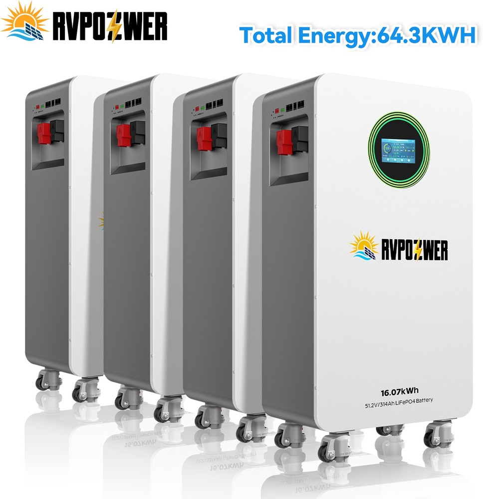 RVPOZWER 4Pack 48V 314AH (64.3kWh) LiFePO4 Battery Vertical Standing Backup BMS