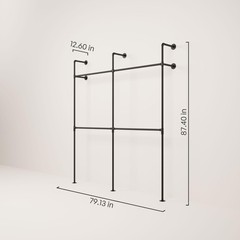 Wall Mounted Clothing Rack Industrial Pipe 79.13 W 87.4 H Black Steel pamo