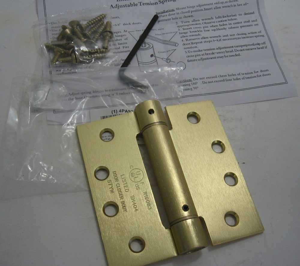 SPRING HINGE with Holes (4″ H x 4″ W) – Satin Brass – 270 Degree – Full Mortise