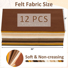 12 Rolls 8″X35″(20.5X90Cm) 1.4Mm Thick Soft Felt Fabric Sheet 12 Assorted Brown