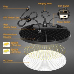 120V US Plug 150W LED High Bay Light Fixture Warehouse Garage 4500K/5000K/5700K