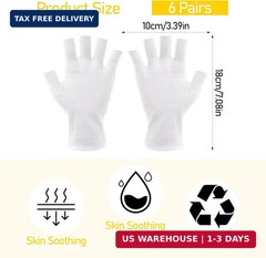 6 pairs White Fingerless Moisturizing Gloves Cotton Hand Care Gloves for Dry Han