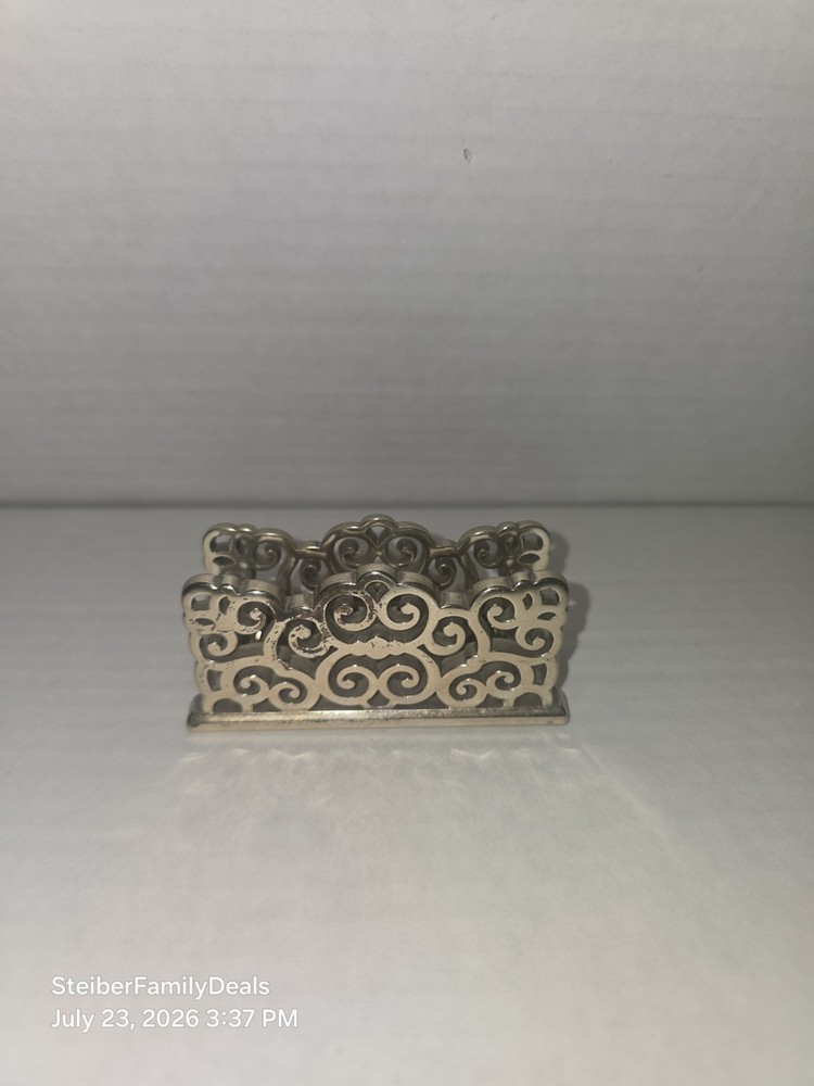 Brighton Scroll Office Business Card Holder Geneva Collection Silver Plated