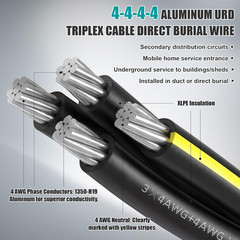175Ft 4-4-4-4 Quadruplex Aluminum URD Cable 600V for Direct Burial Use