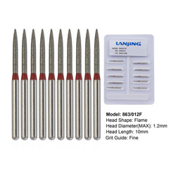 LANJING Dental Diamond Burs FG Flame Shape High Speed Bur Fine Grit 861 862 863