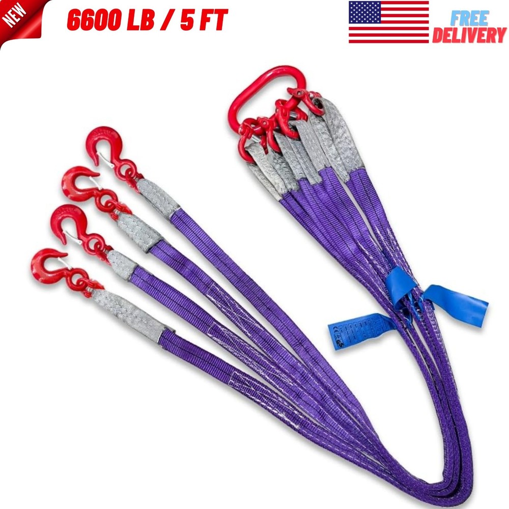 Four Leg Bridle Web Sling 5ft 6600lbs Lifting Slings with G80 Grab Hooks