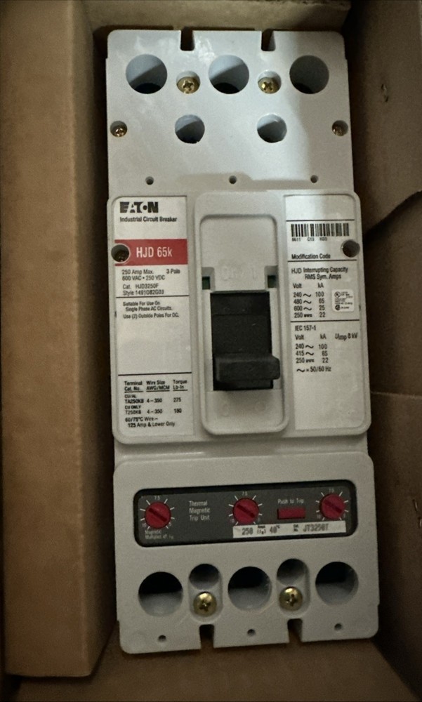 Eaton HJD3250F Circuit Breaker Frame 250A 3P 600VAC New