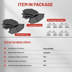 F&R Ceramic Brake Pads w/Hardware Dodge Charger 06-23 Challenger 09-22 300 05-18