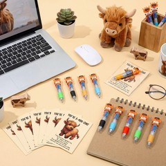 25 Sets Highland Cow Back to School Gifts Multicolor Pens 4-in-1 with Support…